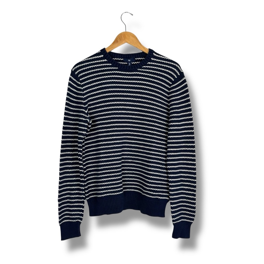 Gap Nautical Stripe Navy Cream Sweater Cotton Chunky M Coastal Old Money Sailor